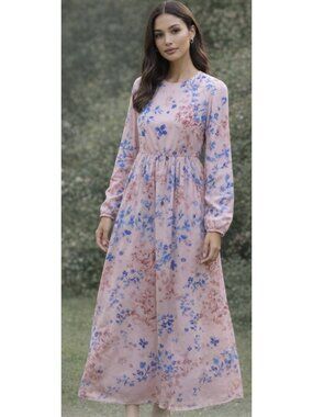 ANNAHHARIRI Floral Maxi Modest Dress Light Pink US 12 Wedding Abaya Traditional